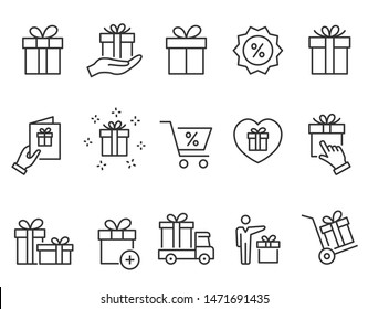 Set of gift box icons, such as present, discount, package, price tag