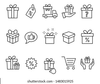 Set of gift box icons, such as present, discount, package, price tag