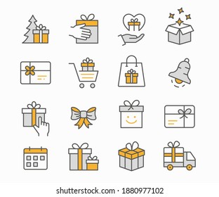 Set of gift box icons, such as present, discount, package and more. Vector illustration. Editable stroke.