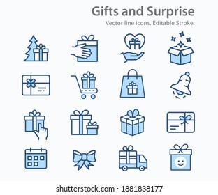 Set of gift box icons, such as present, discount, package and more. Vector illustration. Editable stroke.