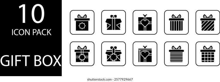 Set of gift box icons in a variety of bright colors, perfect for festive themed projects.