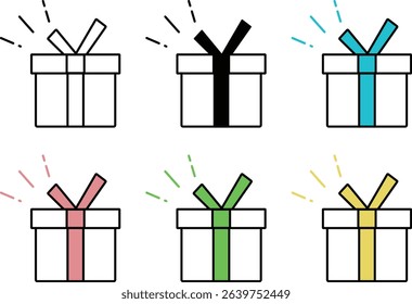A set of gift box icons in various color schemes