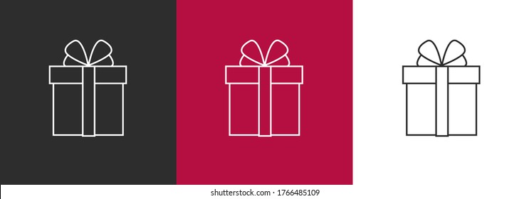 Juego de imágenes de línea de la caja de regalo en un fondo diferente de gráfico lineal simple, rojo y blanco