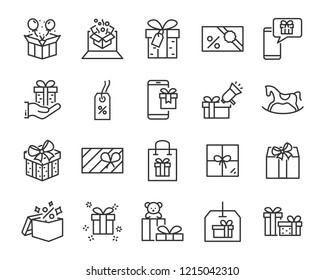 set of gift box line icons, christmas and happy new year gift