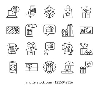 set of gift box line icons, christmas and happy new year gift