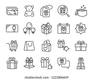 set of gift box line icons, christmas and happy new year gift