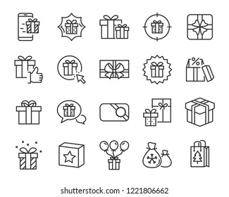 set of gift box line icons, christmas and happy new year gift