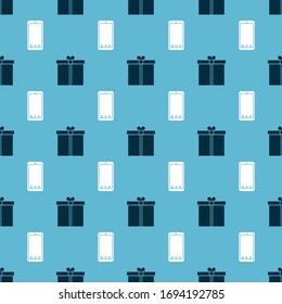 Set Gift box  and Mobile phone with app delivery tracking on seamless pattern. Vector