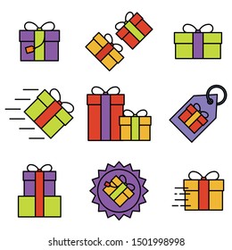 Set of gift box on white background, vector illustration