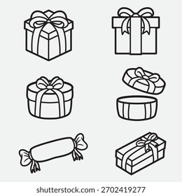 set of gift box with outline style good for icon, symbol, element design, coloring book, etc