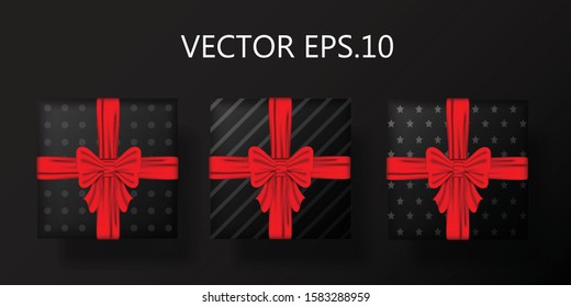 set of gift box with red bow vector design illastration eps.10