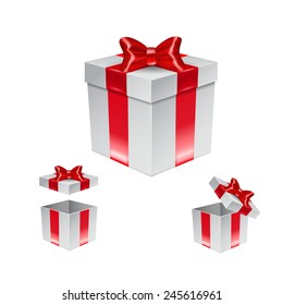 Set of gift box with red bow isolated on white. EPS10 vector.