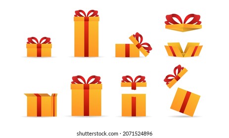 Set gift box with red ribbon  isolated on white background ,  Flat Modern design , Illustration Vector  EPS 10