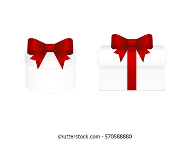 Set of Gift Box with Red Ribbon and Bow Isolated on  White Background. Vector image.
