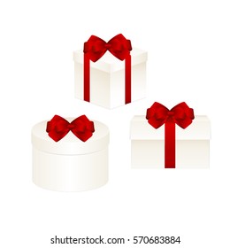 Set of Gift Box with Red Ribbon and Bow Isolated on  White Background. Vector image.