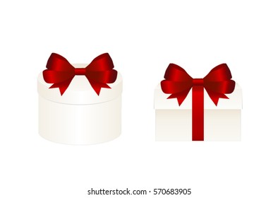 Set of Gift Box with Red Ribbon and Bow Isolated on  White Background. Vector image.
