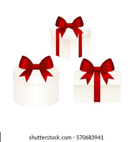 Set of Gift Box with Red Ribbon and Bow Isolated on  White Background. Vector image.