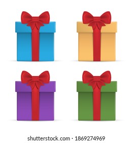 Set von Geschenkbox mit Band und Bow. Vektorgrafik. EPS10