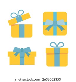 Set of Gift Box with Ribbon Tied Top Icon.