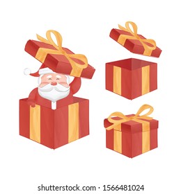 Set of Gift Box with Santa Claus Inside. Boxing Day Sale. Illustration