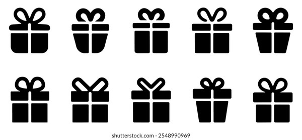Set of gift box silhouettes. isolated vector on white background.