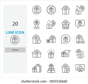 conjunto de iconos de la caja de regalo de la línea delgada, regalo de cumpleaños, celebración