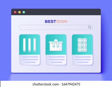 Set Gift box, Three rolled sticks of cinnamon and Chocolate bar icon. Vector