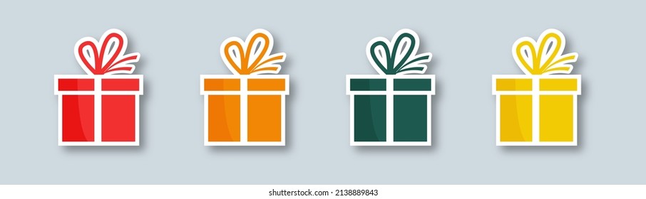 Set of gift box vector icon with ribbon. Vector isolated elements.