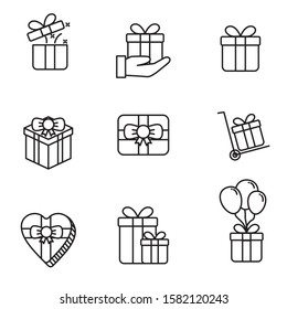 Set of gift box vector illustration with simple black line design isolated on white background 