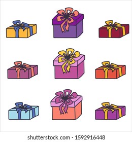 Set of gift box. Vector illustration. Isolated on a white background.