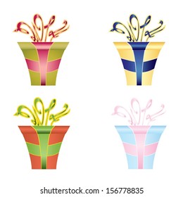 Set of gift boxes with 2014 new year numbers as ribbon