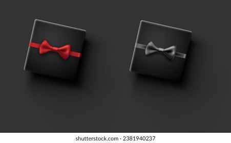 Set of gift boxes with beautiful bow. Vector holiday illustration.