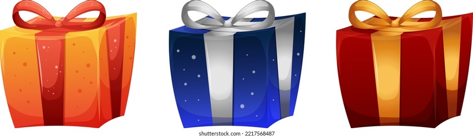Conjunto de cajas de regalo con arco al estilo de las caricaturas aisladas
