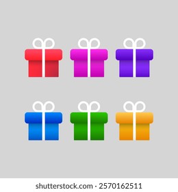 Set of gift boxes with bows and ribbons. Wrapped present box with ribbon bow. Vector set different present