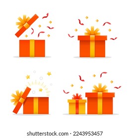 Set of gift boxes. Gift box is open to surprise. Vector illustration.