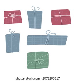 Set of gift boxes in cartoon style. Vector illustration isolated on white background.