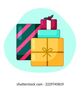 Set of gift boxes cartoon style, presents for Christmas, flat cartoon vector illustration, isolated elements.