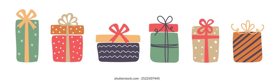 Set of gift boxes. Gift boxes for Christmas, New Year or Birthday. Vector.