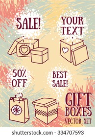 set of gift boxes for christmas sale banners, vector illustration