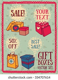 set of gift boxes for christmas sale banners, vector illustration