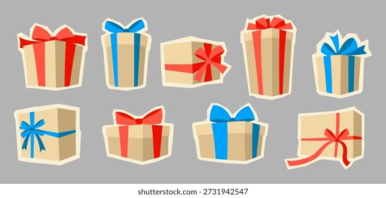 Set of gift boxes. Craft presents for celebration, discounts or promotions.