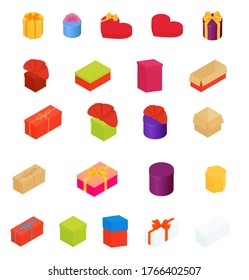 set of gift boxes in different colors. decorative box icons isolated on white