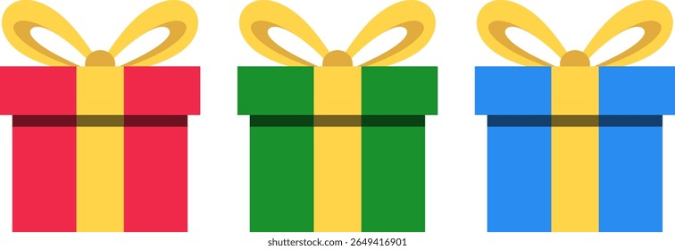 Conjunto de caixas de presente em cores diferentes, conceito de celebração, alegria e ocasiões especiais