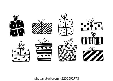 Set of gift Boxes. Doodle handdrawing vector illustartion