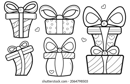 set of gift boxes in doodle style