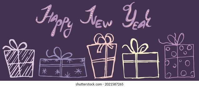 a set of gift boxes drawn in the doodle style. New Year's gifts