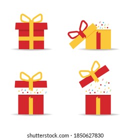 Set of gift boxes flat icon isolated on white background. Vector illustration. Eps 10