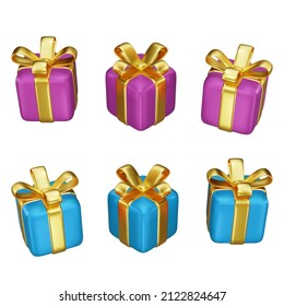 Set of gift boxes with golden bow  on isolated white background, decoration presents, surprise box. Vector illustration.