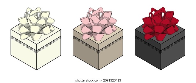 Set of gift boxes. Han drawn vector illustration. Flat color design.