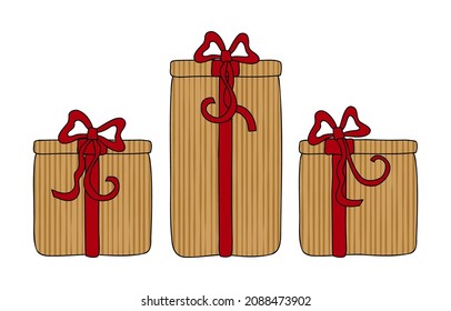 Set of gift boxes - hand drawn vector illustration. Flat color design.